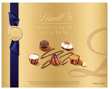 Lindt bombones de chocolate Swiss Luxury Selection, acabados a mano artesanalmente, caja de bombones para regalar, 230G