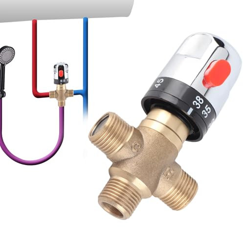 Valvola di Miscelazione Termostatica in Ottone Massiccio G1 / 2 per System Doccia Controllo del Termostato del Tubo di Controllo della Temperatura dell'acqua
