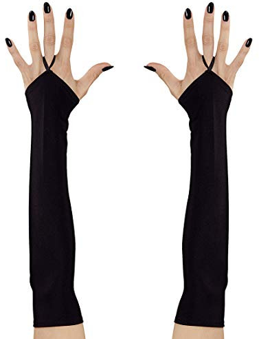 NET TOYS Fingerlose Handschuhe mit Mittelfinger-Schlaufe | Schwarz | Hochwertiges Frauen-Kostüm-Zubehör Armstulpen | Passend gekleidet für Fasching & Karneval