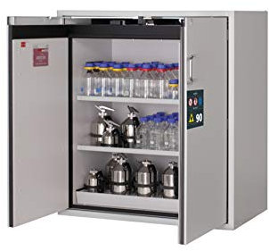 ASECOS Sicherheitsschrank S90 RAL 7035 2xAZ1xBW.S (St.bl.) zur Lagerung von entzündbaren Gefahrstoffen in Arbeitsräumen