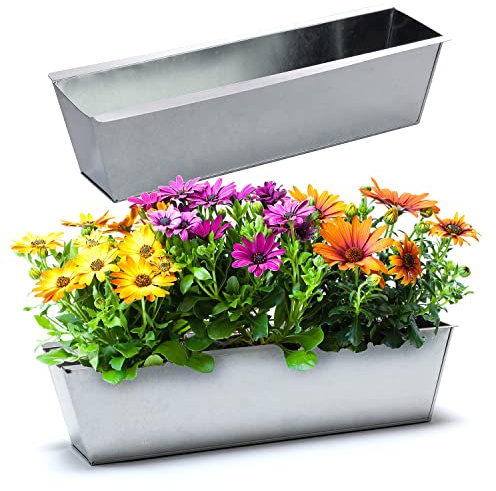 BigDean 2 Zink Paletten Blumenkästen Einsatz 38cm groß Silber aus Metall | Zinkkasten Pflanzkasten Balkonkasten Blumentopf für Europaletten, Metall verzinkt