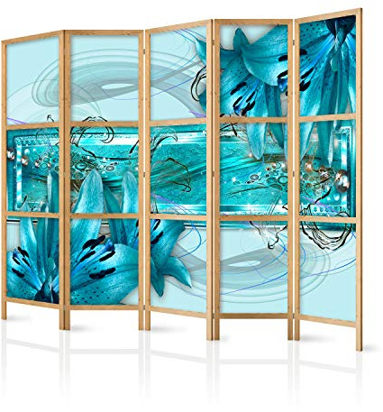 murando Room divider XXL Flowers Abstract 225x171cm / 89x68 5 pieces Non-Woven Canvas Single-Sided Folding Screen Privacy wood pattern design hand made Home office Japan b-C-0387-z-c