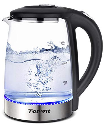 TOPWIT Electric Kettle Glass Hot Water Kettle, 2.0L Water Warmer, BPA-Free Stainless Steel Lid & Bottom, Tea Kettle with Fast Heating, Auto Shut-Off & Boil Dry Protection