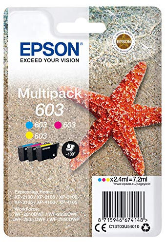 Epson Original 603 Tinte Seestern, Multipack 3-farbig Standard, WF-2820DWF WF-2830DWF WF-2840DWF WF-2850DWF XP-2100 XP-2150 XP-3100 XP-3150 XP-4100 XP-4150, ReadyPrint Flex-Tintentarife