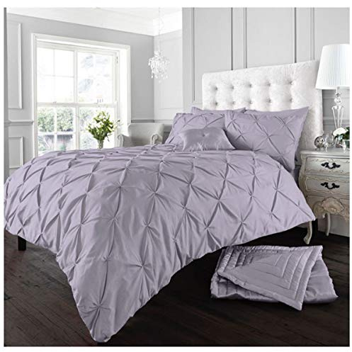 GC GAVENO CAVAILIA Pleated Duvet Cover Sets, Pintuck Bedding Sets King Size, 3 Piece Quilt Comforter Covers Iris-Lilac