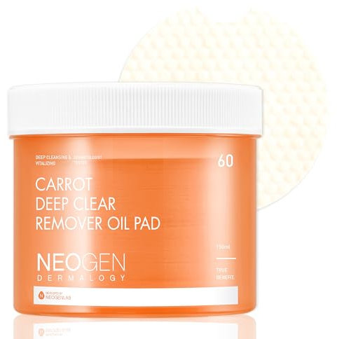 DERMALOGY by NEOGENLAB Carotte Deep Clear Remover Oil Pad (60 pads) - Tampon en coton démaquillant pour peaux sensibles, élimine en douceur le maquillage imperméable et les impuretés, sans alcool