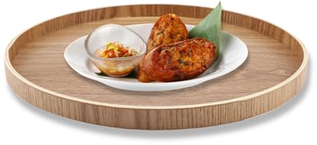 Log Color Round Pallets Wooden Serving Tray Plate Home Hotel Office, Large Capacity, 4 Specifications, Used for Food, Nuts, Tea Set (33cm)