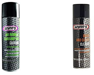 Wynn's Air Intake Carburettor & Throttle Valve Cleaner Petrol Aerosol 500ml and Car Brake & Clutch Cleaner Spray For Cleaning and Degreasing Mechanical Parts 500ml