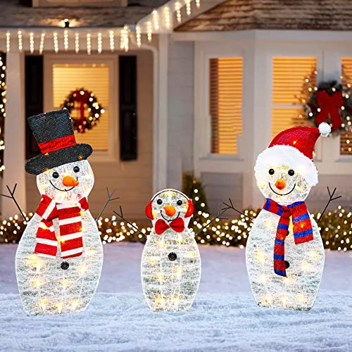 HOURLEEY Weihnachtsdekoration, beleuchteter Schneemann, Familie, Outdoor, 3-teilig, wasserdicht, 2D-Schneemann für Hof, Terrasse, Rasen, Garten, Party, Dekoration, 50,5 x 22,9 x 75,1 cm, groß