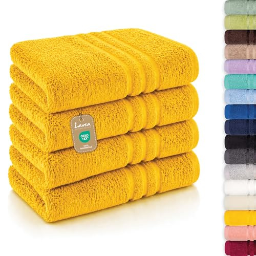 Lavea® 4er Set Handtücher 50x100 cm, Elena Frottiererie, 100% Baumwolle, Saugstark & Weich, Handtücher Set, Waschbar, Trocknergeeignet, Gäste Handtücher, Frottierhandtuch - Rapsgelb