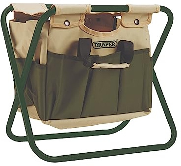 Draper 2-in-1 Foldable Camping Chair & Bag | Fishing Seat | 8 Pocket Storage Gardening Stool With Handles | 110 Kg Max Load Garden Tool Storage Bag | 28052