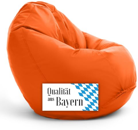 Bruni Bean Bag Classico M in Orange - Sitzsack Outdoor und Indoor mit Innensack zum Zocken & Lesen, Abnehmbarer Bezug, lebensmittelechte EPS-Perlen als Bean-Bag-Füllung, aus Deutschland