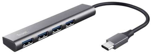 Trust Halyx 4 Porte Hub USB-C 3.2 Gen 1, Velocità 5 Gbps, Sdoppiatore Multiporta USB-A, Multipresa USB Plug & Play, Adattatore Compatto per PC, Portatile, Laptop, Desktop, Macbook - Grigio