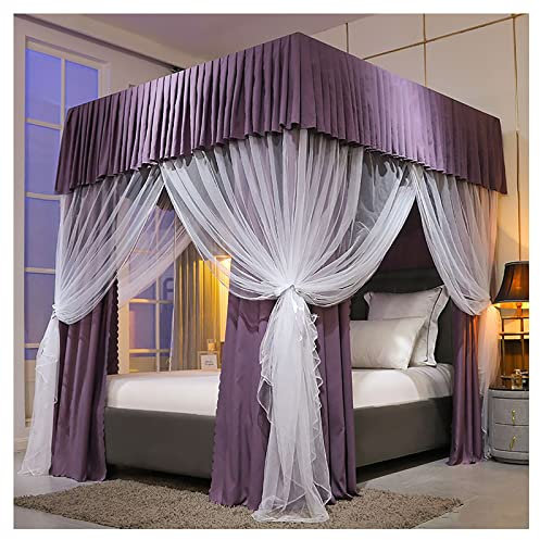 BUJOG Bettvorhang Himmelbetthimmel mit Ständer, Schattierung, Moskitonetz, Prinzessinnenvorhänge, Baldachin für Mädchen, Kingsize-Bett (Größe: 1,5 × 2 m/4,9 × 6,6 Fuß, Farbe: f)
