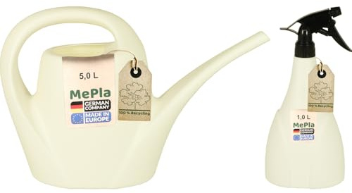 MePla - Set Gießkanne 5,0l Indoor + Sprüher 1,0l - Weiss, wetterfest aus UV-beständigem Kunststoff