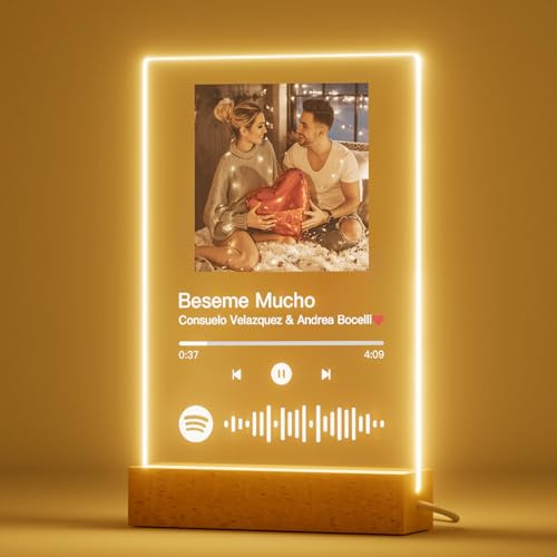 witfox Placa Spotify Personalizada - Marco con Canción, Foto y Luz, Regalos para Novios, Parejas, San Valentín, Día de la Madre, Aniversario, Navidad