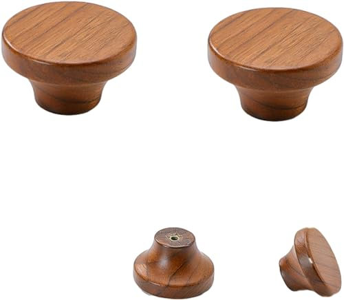 Holzknöpfe, runde Schubladenknöpfe, 2 Stück, Schranktür, Schrank, Schublade, Massivholzgriff, Kleiderschrank, Holzknöpfe und -griffe, Bronze, Durchmesser 32 mm (Farbe: Walnuss, Einzelloch)