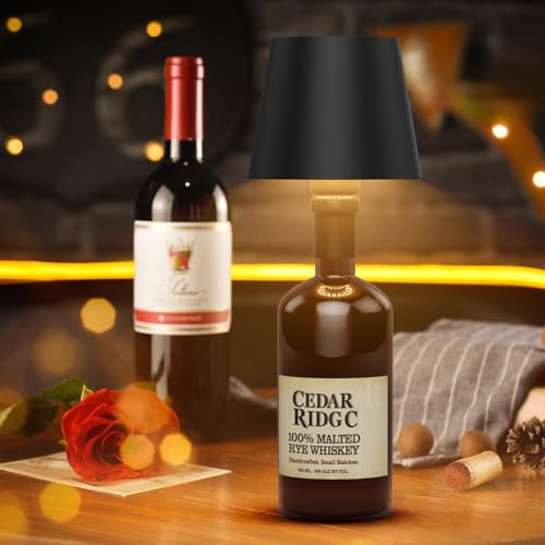 K-Bright LED Dimmbare akku Flaschenlampe 5200 mAh, Led flaschenlampe Kabellose Touch Tischlampe, IP54 Flaschenlicht, Flaschenlampen für Innen und Außen,Restaurant & Bar,3000K(Schwarz)