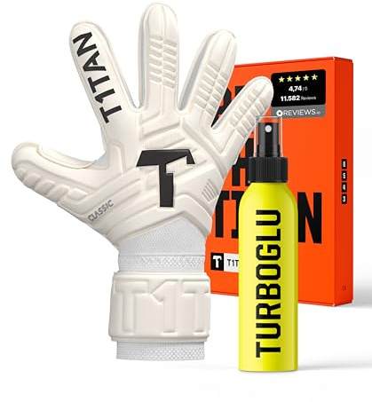 T1TAN Classic 1.0 White-Out Junior Turbo – målvaktshandskar för barn och greppbooster – utan fingerskydd – fotbollshandskar för målvakt – storlek 5