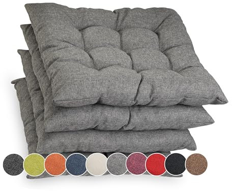sunnypillow 4er Set Stuhlkissen mit Bändern 45x45 cm - Bequeme Polsterauflage 8cm dick - Auflage für Stühle/Bänke in Haus und Garten Sitzkissen Sitzauflage Gartenkissen Outdoor/Indoor - Grau