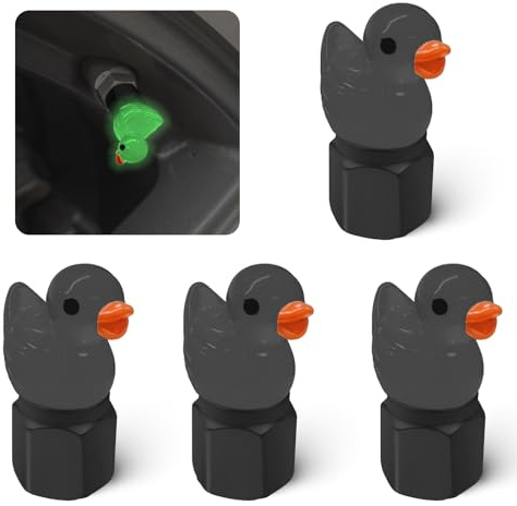 xbrtaia 4 Pack Cute Duck tire Valve caps, Glow in The Dark Tire Valve Caps, Interesting and Practical Tire Decoration, Can be Used for Cars, Motorcycles, Trucks, and Bicycles.(Black)