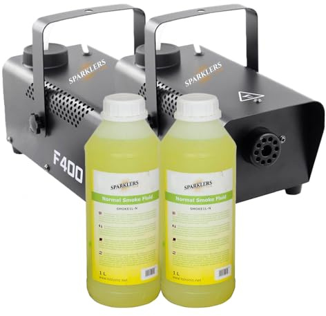 Sparklers Club Lot de 2 Machines à Fumée 400W avec 2L Liquide Inclus | Pack Professionnel Complet, 2 Machines 400W, 2 Litres de Liquide Inclus, Origine France, Réservoir 0,3L Amovible, Chauffe 3