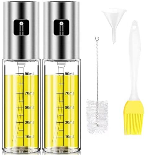 Bamyli 2PCS 100ml Oil Spray Bottle, Bottle For Cooking, Oil Sprayer, Cooking Spray Bottle with 2 Brushes and a Funnel