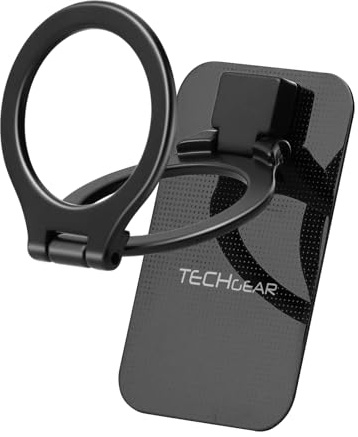 TECHGEAR Phone Ring Holder, 360 Adjustable Universal Phone Finger Grip Ring Metal Alloy Stand, Adjustable Mobile Phone Loop for All Smartphones, iPhone, Samsung, Honor, Moto, Google, Redmi - Black