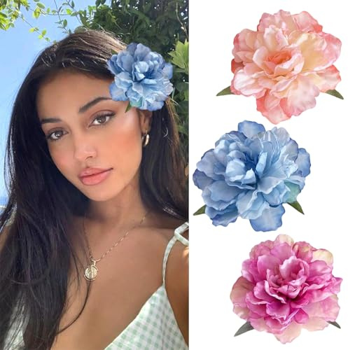 Nayyana 3 Stück Hawaii-Blumen-Haarspangen, Rosen-Haarspangen, Haarspangen, künstliche Blumen-Clips, Haar-Accessoires für Urlaub, Strandparty, Haarnadel für Mädchen, Hochzeit, Farbe C