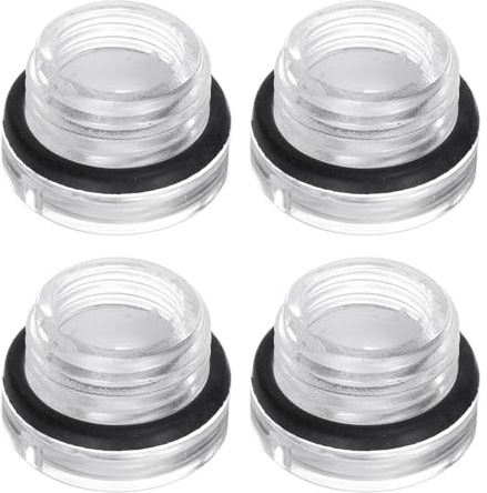 QUARKZMAN 4Pz Vetro Spia Olio Compressore Aria M16 x 1.5mm Maschio Indicatore Livello Liquido Testa Esagonale Girare Plastica Olio Vista O-Ring per Aria Compressore Raccordi, Trasparente