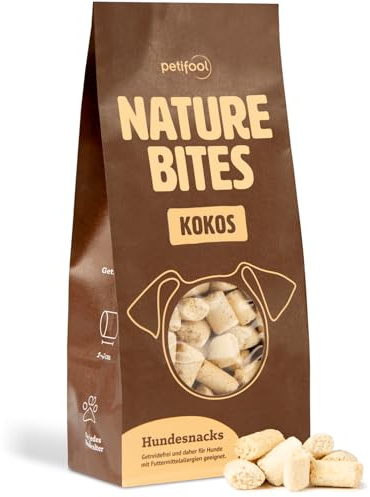 petifool Nature Bites Kokos | natürlicher Hundesnack | Kokos, Banane und Apfel | Ohne künstliche Zusätze | Getreidefrei | Vegan | 200g | Aus Deutscher Herstellung