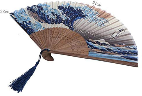 DUBTEDHOU Traditionelle Handfächer mit Quaste, Sommer Vintage Bambus Falten Hand Gehalten Blume Fan Chinesischen Stil Tanz Hochzeit Party Tasche Hochzeit Bunte Chinesische Fans