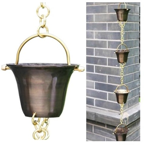 XINCXIN Regenkette, Kupfer-Regenketten, Regenketten for Dachrinnen, Dachregenfänger/-umleiter, einzigartige Regenkette mit Metallgliedern for Villentempel