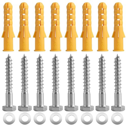 18 Pcs Heavy Duty Masonry Concrete Brick Wall Plugs(M10x50mm) & 18 Pcs Coach Screws(M8x55mm) &18 Washers, Hex Head Lag Screws with Wall Fixings Plugs for TV Bracket Shelves Mounting