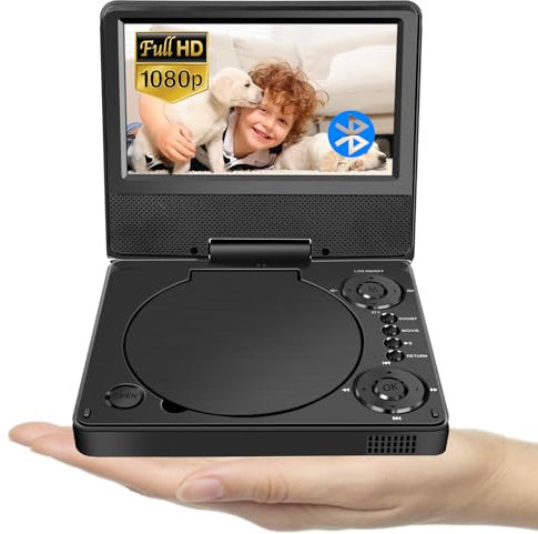 9,5 Bluetooth Tragbarer DVD Player YOOHOO mit 7,5 HD Bildschirm für Kinder,für unterwegs,Auto Fernseher für kopfstütze, alle Regionen kostenlos, Wiedergabe Aller Formate MKV/MP4/WAV/AVI/MP3/CD/1080P