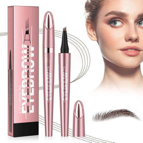 3D Magischer Augenbrauenstift Wasserfest, Microblading Augenbrauenstift Dunkelbraun Eyebrow Pencil mit 4 Gabelspitze Applikator, Erzeugt Mühelos Natürlich Aussehende Brauen (2# Dunkelbraun)