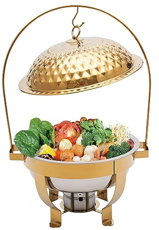 Chafing Dish Buffet Set, Gold Round Chafing Dishes Gold Hanging Lid Dining Stove Stainless Steel Round Buffet Chafer Freestanding Stainless Steel Chafers &Buffet Warmers Sets