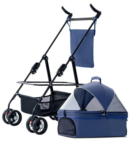 Hunde Katzenbuggy, Zusammenklappbarer Haustierkäfig Joggingbuggy, 4 Rad Hundewagen Mit Aufbewahrungstasche, Wetterschutz, Atmungsaktives Netz, Geeignet Für Spaziergänge Mit Haustieren