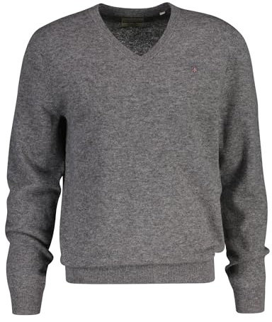 GANT herr extrafin lammull v-ringad pullover tröja, mörkgrå blandning, XL, Mörkgrå blandning, XL