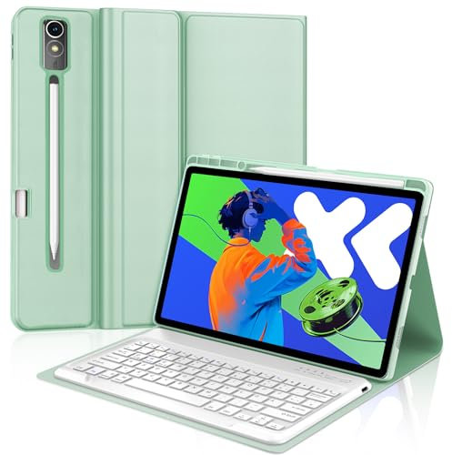 WAVATA Tastatur für Lenovo Idea Tab Pro 12.7 2025, Hülle mit Tastatur für Lenovo Idea Tab Pro Magnetische Bluetooth Abnehmbare QWERTZ Layout, Grasgrün