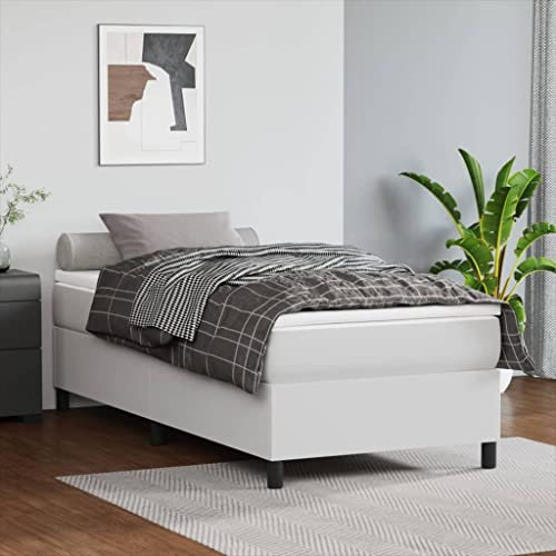 Iiaky Boxspringbett mit Matratze Weiß 100x200 cm Kunstleder Bett Mit Bettkasten Bett Boxspringbett Betten Boxspringbett Mit Matratzeer // 3144591
