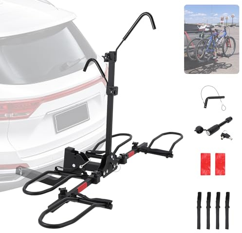 Hitch Mount Bike Rack, 2 Bike Rack for Tow Hitch, Motorcycle Scooter Dirt Bike Carrier for 2 Inch Receiver, 180 lbs Capacity Basic bicycle carrier fits Car SUV RV Trailer & Truck, Anti Wobble Tilting