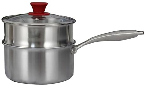 Cacerola de Acero Inoxidable con vaporera, Cacerola de 1.5 Cuartos con Tapa y asa, Cacerola pequeña para Leche, Olla vaporera Segura, Olla Multiusos para cocinar Comida de bebé (16 cm/6.2,