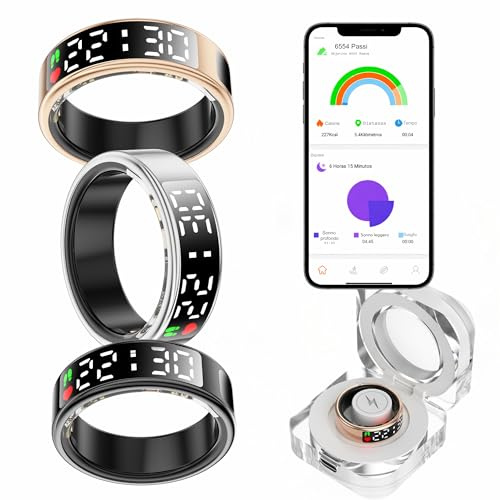 smartia – Bague Intelligente avec écran Tactile, modèle 2026 Application Incluse, Smart Ring Homme et Femme, Bague d’activité et de Suivi de la santé, Surveillance du Sommeil (Argenté, 12)