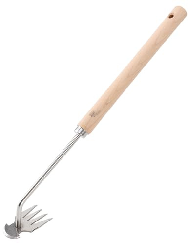 ANKROYU Stainless Steel Weed Puller Tool with Beechwood Handle Professional Gardening Weeder for Home Lawn Flower Beds Durable Ergonomic Hand Weeding Artifact 46cm Length