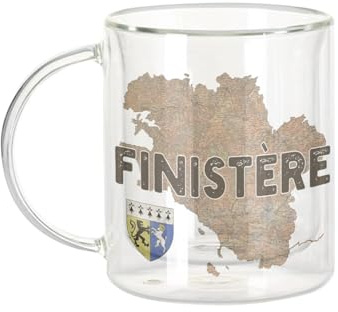 Fabulous Mug Verre Double Paroi - Finistère 29 Departement Quimper Carte Ancienne Bretagne - Tasse a Cafe et The Isotherme 330ml Effet Suspendu Anti-Brulure Imprime en France