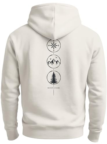 Neverless® Herren Hoodie Backprint Nature Symbole | Kompass | Berge | Baum Outdoor Männer Fashion Streetstyle