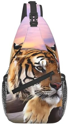 BLWSLC Bolso cruzado con estampado de tigre tumbado en madera, bolsa de hombro para hombre, adecuada para senderismo, viajes, ciclismo