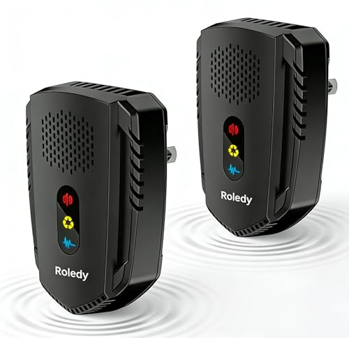 Roledy® Répulsif à Ultrasons 3 Modes de Fonctionnement, Mode Silencieux, Efficace Contre Rats, Rongeurs, Souris, Fourmis, Araignées, Moustiques et Cafards, Non Toxique sans Radiation, Lot de 2,Noir