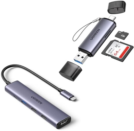 UGREEN 2 en 1 Lector Tarjetas SD USB C USB 3.0 Adaptador Tarjeta de Memoria SD UGREEN Revodok 105 Hub USB C HDMI 4K Adaptador Tipo C 5 en 1 con